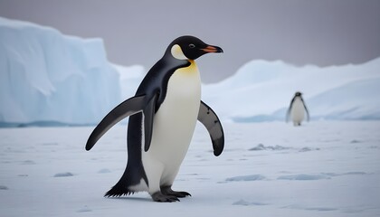 Fototapeta premium In icy Antarctica penguins dance and thrive, defying the harshness of their environment with their resilient spirits 