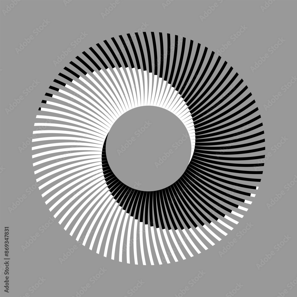 Fototapete Circle in yin and yang style. Spiral with lines as dynamic abstract vector background or logo or icon. Dynamic transition illusion in spiral.