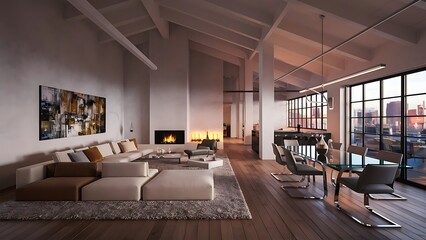 Contemporary living room loft interior