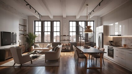 Fototapeta premium Contemporary living room loft interior