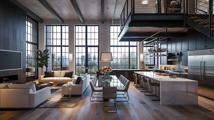 Contemporary living room loft interior