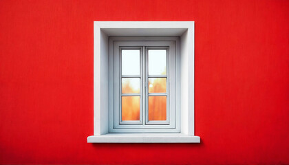 White window. White window on the empty red facade of the house