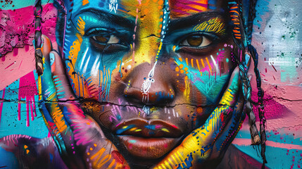 Street Art Inspiration: A black artist creating vibrant street art, adding color and creativity to urban landscapes with their expressive artwork