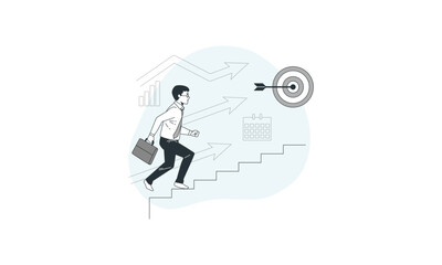 Business man walking on steps stairs to reach the goal blue svg vector design illustration