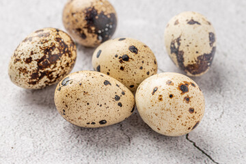 Easter quail eggs.  Spring background with small easter quail eggs. Vintage photo processing