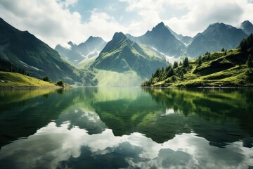 Mountains lake landscape panoramic.