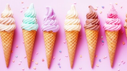 Variety of ice cream cones photography 