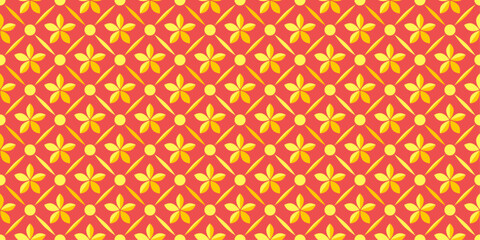 A red and yellow floral patterned background with yellow flowers