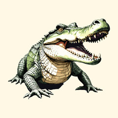 Fototapeta premium Watercolor Crocodile Vintage Illustration