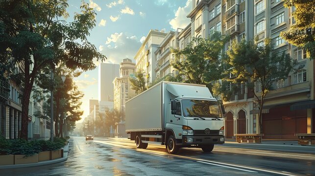 White delivery truck parked in a city to deliver goods, showing flexibility and speed