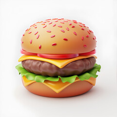 hamburger on a white background, hamburguer 3d studio, emoji 3d, hamburguer, cartoon illustration
