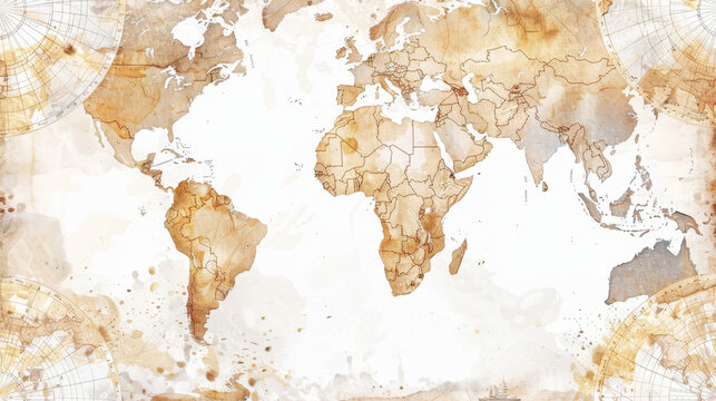  abstract watercolor background with copy space. backdrop with a world map