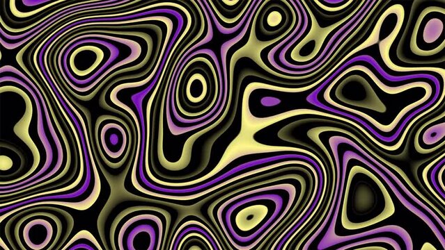 Topography texture with purple and yellow. Abstract circles and lines pattern background with seamless movement