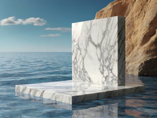 Radiant Display: 3D Marble Podium in a Water Scene