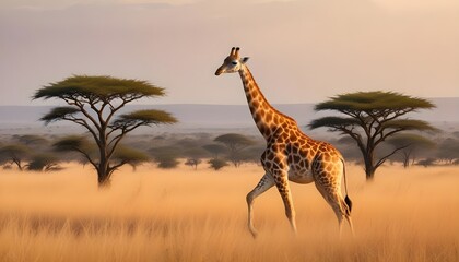 Obraz premium In savannas of Africa giraffe stands as a towering symbol of grace and elegance and looking forward