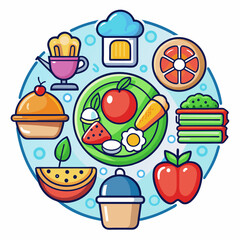 Fototapeta premium A simple vector icon illustration depicting the category of Food items at center for a website isolated white background 