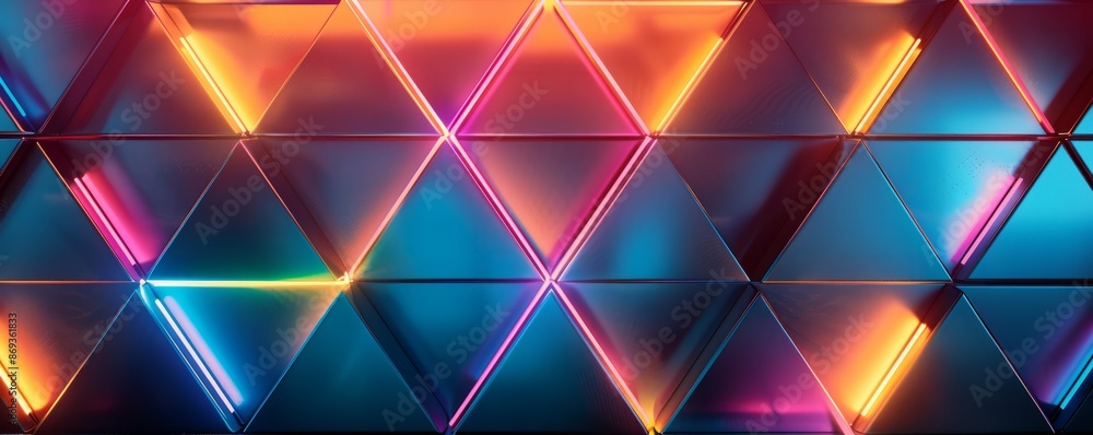 Poster repetitive patterns of neon triangles