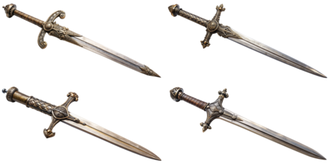 Vintage old metal sword, high detail, transparent background PNG file