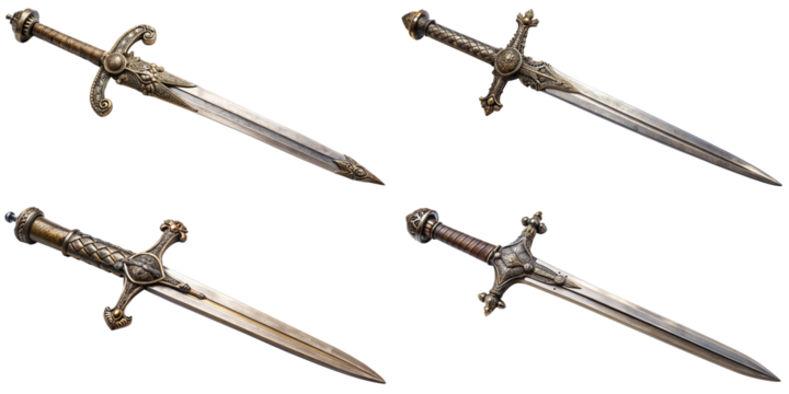 Vintage old metal sword, high detail, transparent background PNG file
