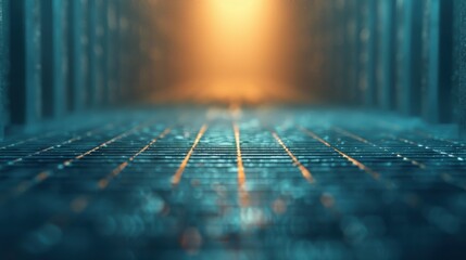 Abstract cybersecurity data center with futuristic technology and glowing lights