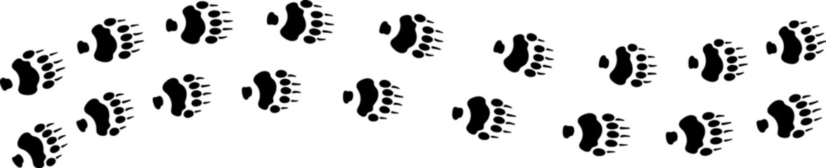 Paw vector foot trail print. Pattern animal tracks isolated on white background. Black silhouette of a paw print, isolated vector icon Illustration.