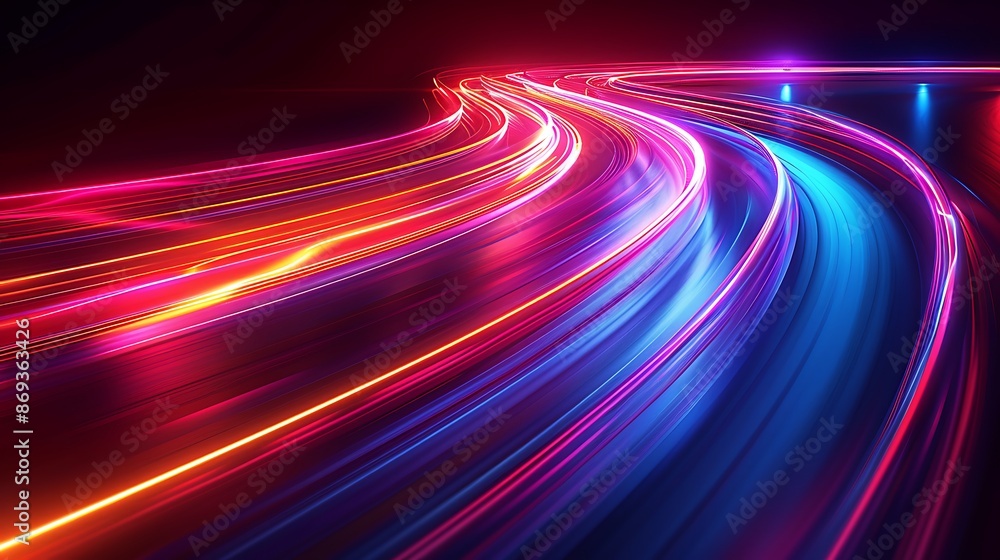 Aufkleber abstract background with neon light trails, speed effect on black backdrop. glowing curved lines of 