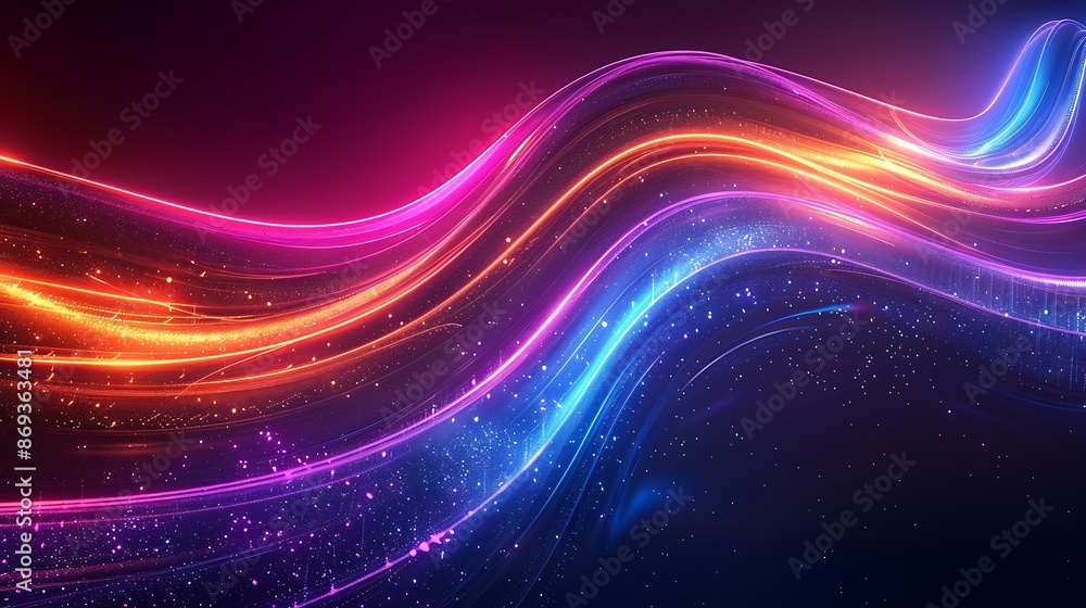 Aufkleber colorful glowing neon light lines forming dynamic curves on black background. abstract futuristic di