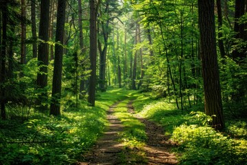 Fototapeta premium Summer forest vegetation sunlight outdoors.