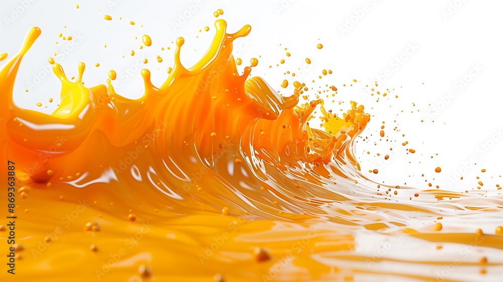 Poster vibrant orange liquid splash or swirl isolated on white background, 3d rendering illustration with s