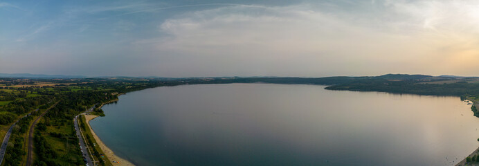 Post-mining swimming pool Berzdorfer See in the town of Görlitz in eastern Germany - a former lignite mine flooded with water