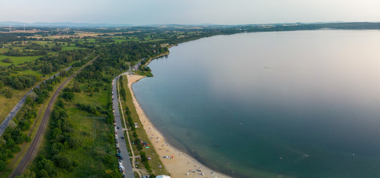 Post-mining swimming pool Berzdorfer See in the town of G&ouml;rlitz in eastern Germany - a former lignite mine flooded with water