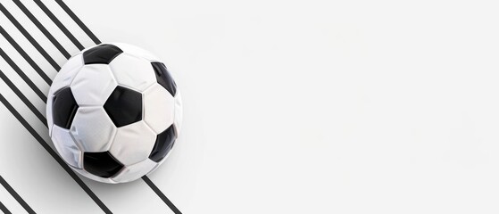 A clean sport banner with a stylized soccer ball and simple lines in a monochrome scheme with copy space