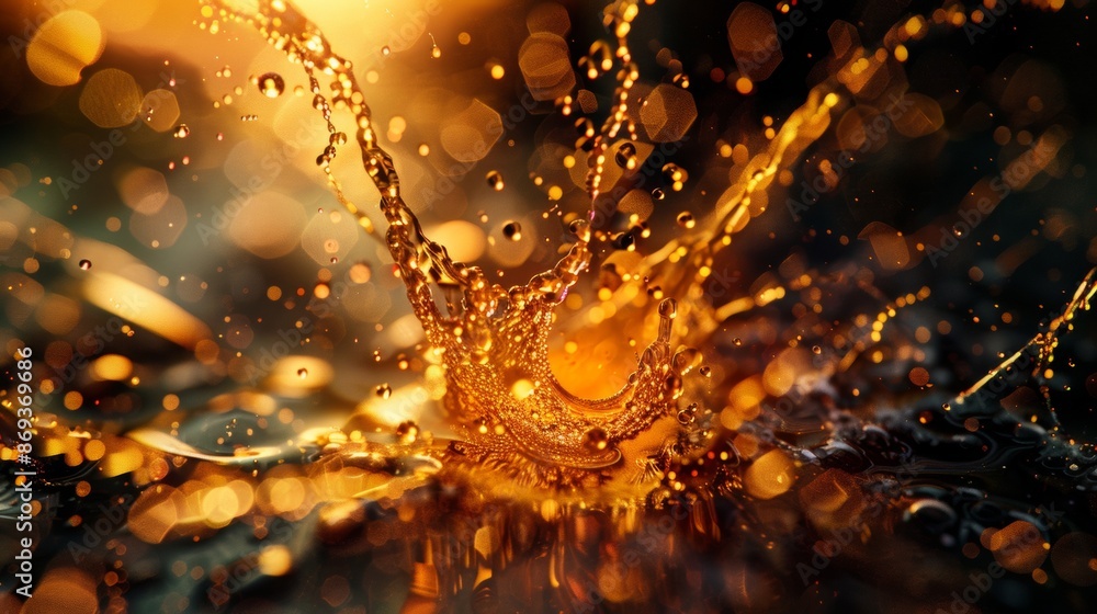 Aufkleber golden splash of liquid in motion with bokeh background