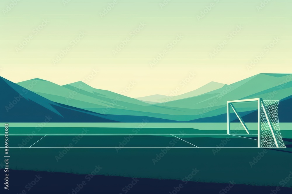 Poster a minimalistic soccer banner with a stylized field layout in subtle tones with copy space