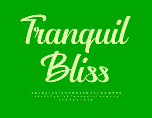 Vector recreation logo Tranquil Bliss. Stylish Cursive Font. Trendy Alphabet Letters and Numbers set.