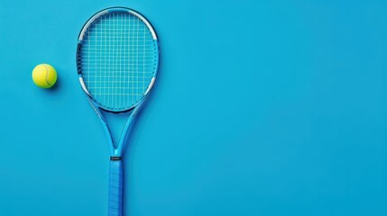 A modern sport banner showcasing a single tennis racket and ball in a minimalist design with copy space