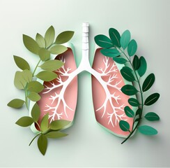 World Lung Cancer Day. lungs, with green leaves on the left side and a pink interior on the right, set against a white background