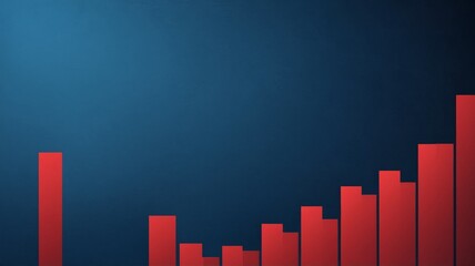 Red bar graph, business concept, growth, blue background.