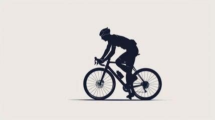 Obraz premium A simple sport banner with a streamlined silhouette of a cyclist against a white backdrop with copy space