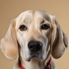 Portrait of a labrador retriever on a beige background