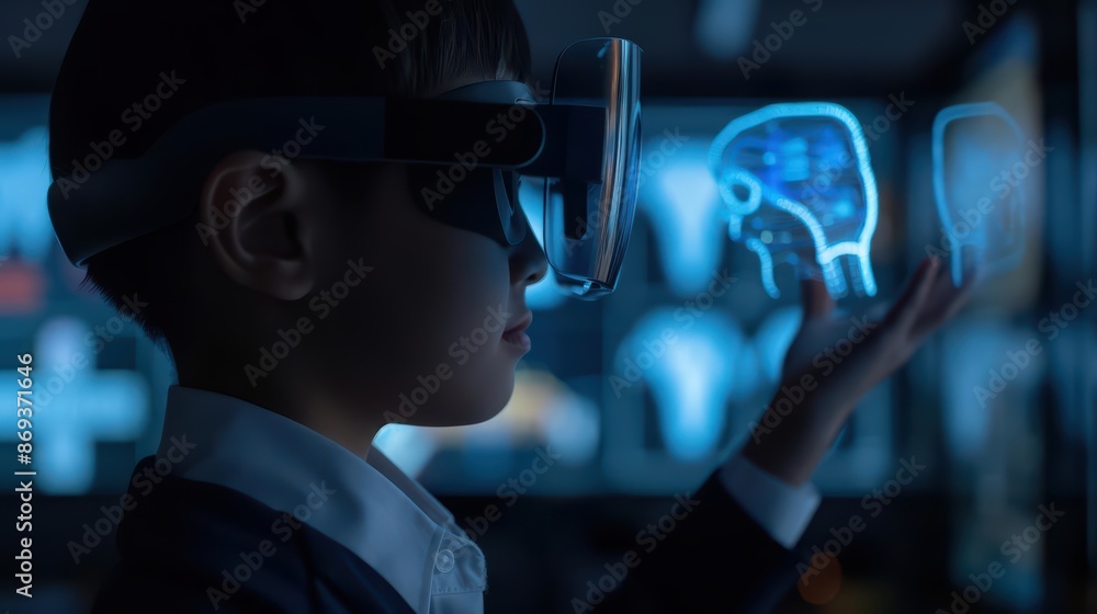 Poster a teacher using interactive holograms to engage students in a cuttingedge classroom with copy space