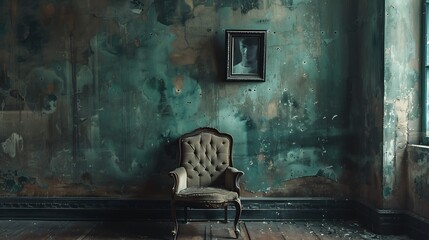 An empty chair with a photograph of a missing person placed on it, representing the absence felt on the International Day of Remembrance of Enforced Disappearance. Copy space for text, sharp focus
