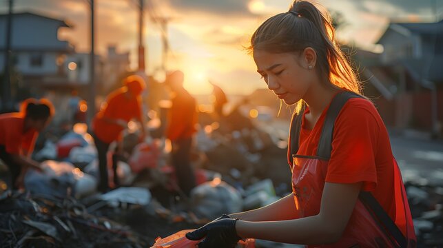 Volunteers providing aid to disaster-affected areas, emphasizing the global impact of efforts made on International Day of Charity. Copy space for text, sharp focus and clear light, high clarity, no - Powered by Adobe