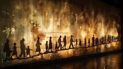 A historical timeline display showing key events leading to the abolition of slavery, part of a commemoration on the International Day of Remembrance of the Slavery and Abolition of Slavery.