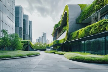 Fototapeta premium Modern eco-friendly architecture with green living walls in city
