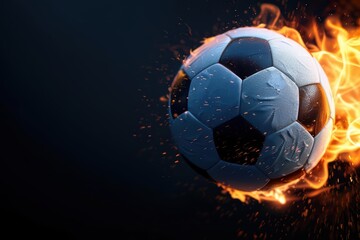 Fototapeta premium An abstract depiction of a soccer ball bursting with energy, with copy space