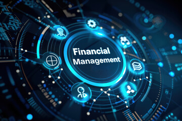 Obraz premium Business Financial Management concept. Virtual screen icon background