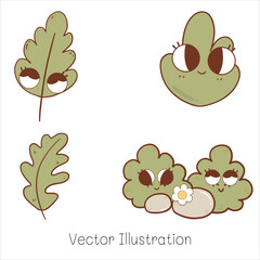 Groovy little leafs. Groovy autumn. Groovy Camping. Vector Illustration.