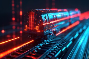 Hightech visualization of disrupted cyber transportation with copy space