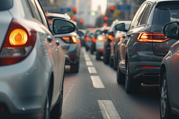 Cars On The Road. Traffic Jam on Highway with Automobiles in a Pile-Up Accident